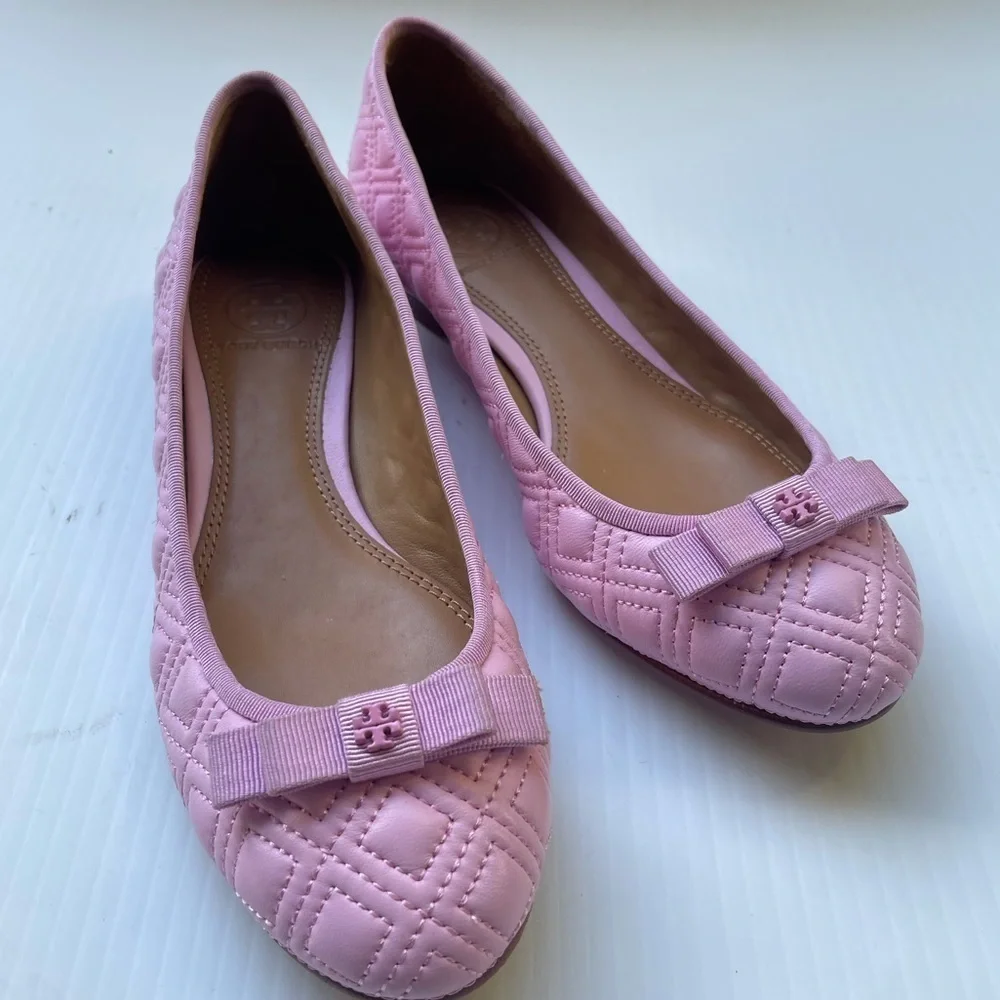 Tory Burch Marion Quilted Ballet Flats in Powder Puff Pink